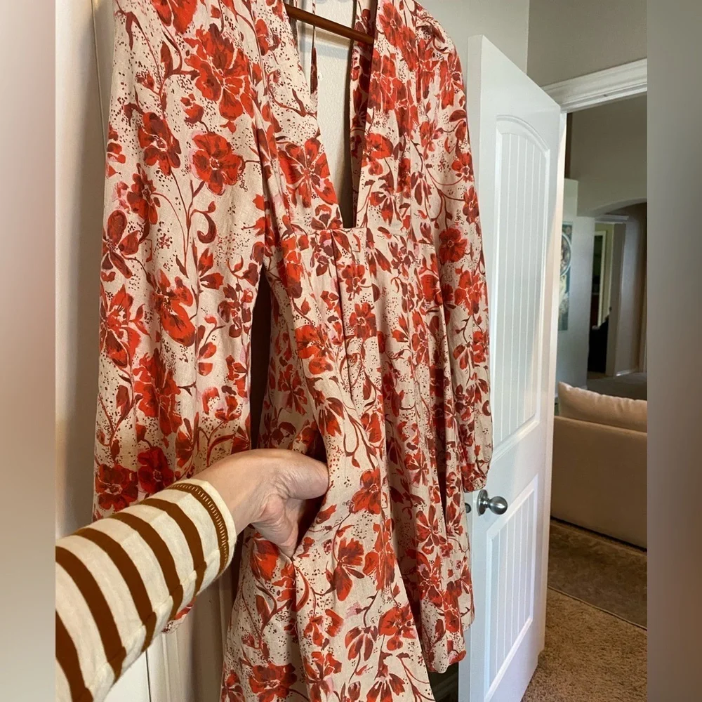 Free people floral long sleeve mini dress size XS - Picture 5 of 9